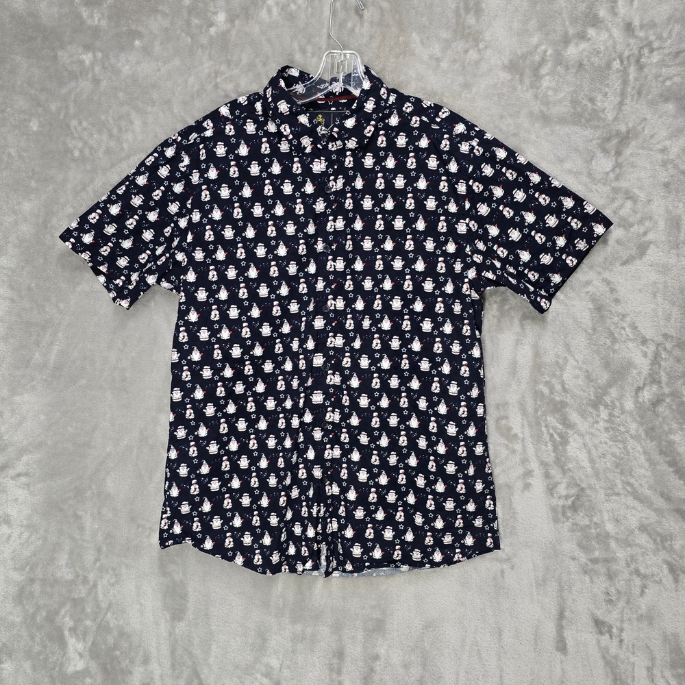 Rugby University Button Down Men L Navy Blue Santa Christmas Gnome Cotton Preppy